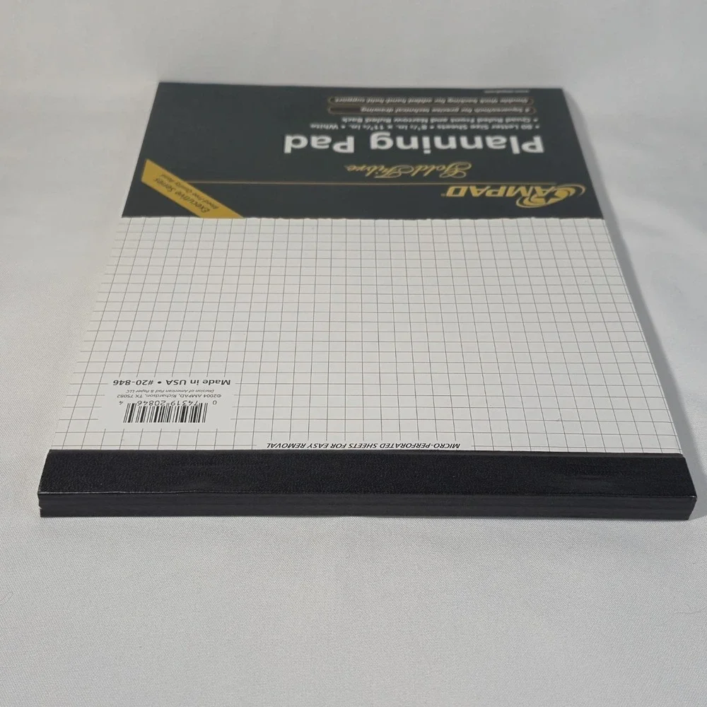 Ampad Gold Fibre Planning Pad Quad Ruled Front Narrow Ruled Back White 80 Sheets